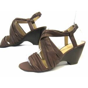 levity Brown Ruched Leather Grecian Wrap Strappy Wedge Platform Sandals 39.5 9M